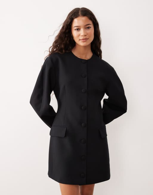 ASOS DESIGN cocoon sleeve blazer dress in black, 4 of 4
