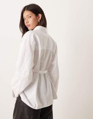 Asos Design Cocoon Sleeve Cinch Back Shirt In White