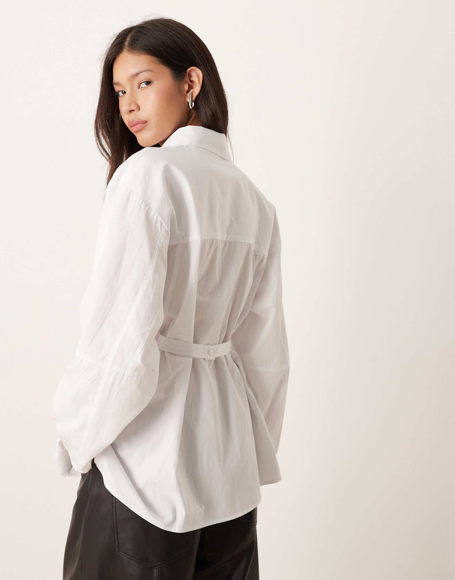 asos design cocoon sleeve cinch back shirt in white