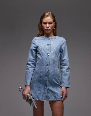 ASOS DESIGN cocoon sleeve cinch dress in floral mid wash blue
