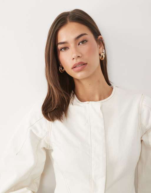 ASOS DESIGN cocoon sleeve cinch jacket in ecru, 3 of 4