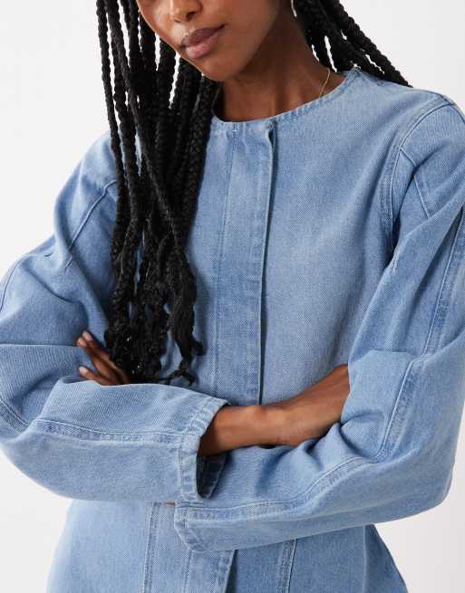 ASOS DESIGN cocoon sleeve cinch mini dress in midwash blue, 3 of 4