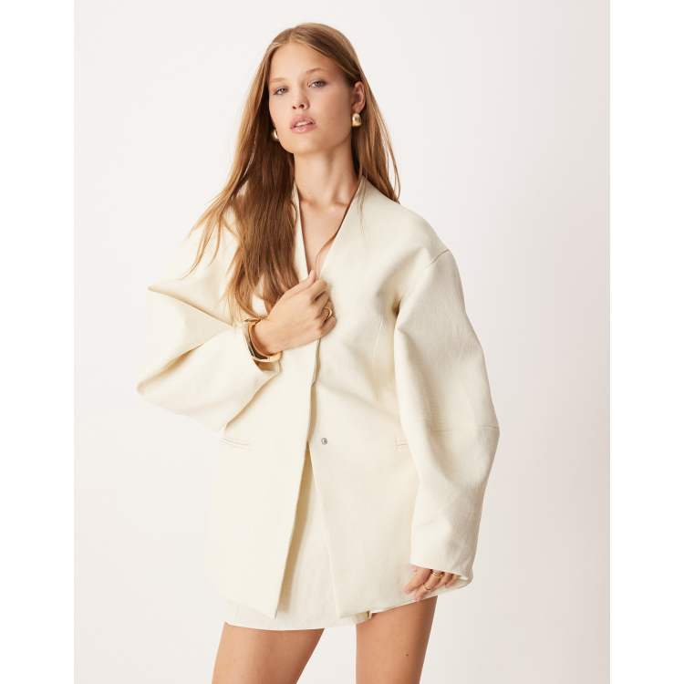 ジャケット・アウター collarless cocoon jacket HYPHA COLARLESS JACKET