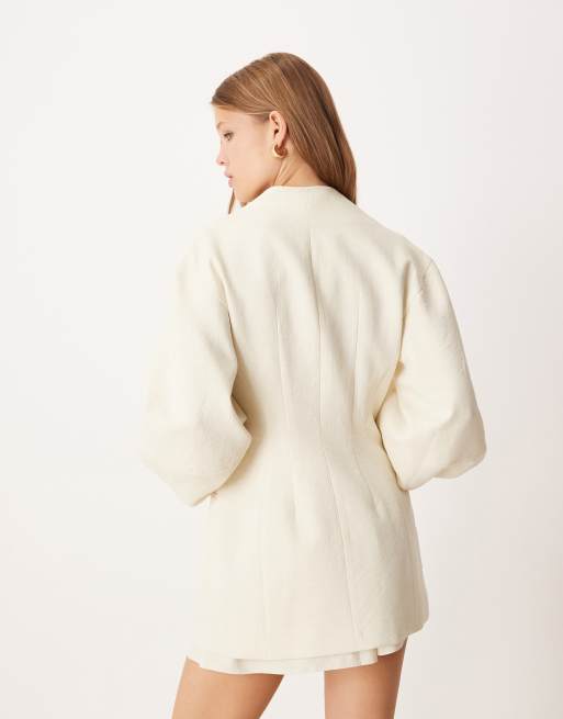 ASOS DESIGN cocoon sleeve collarless blazer in buttermilk - part of a set