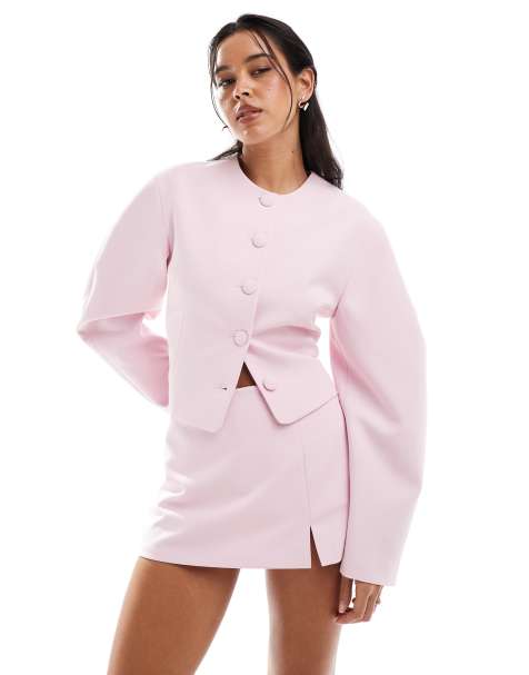 ASOS DESIGN cocoon sleeve collarless blazer in baby pink co ord - view 1