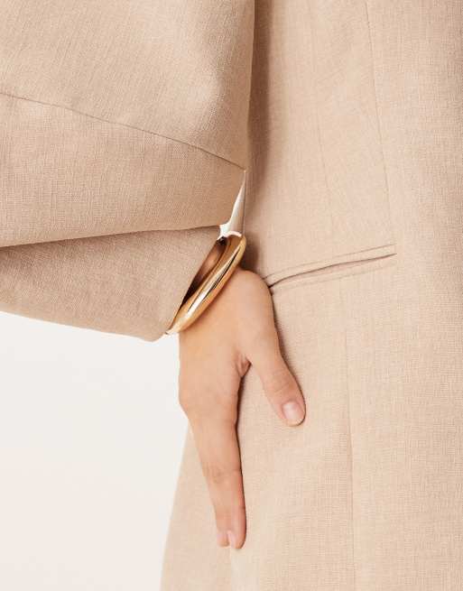 ASOS DESIGN cocoon sleeve collarless blazer in brown - part of a set