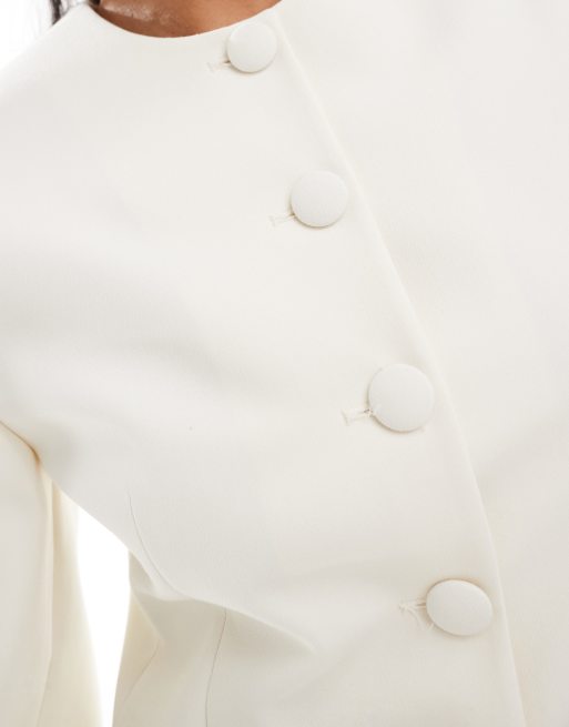 ASOS DESIGN cocoon sleeve collarless blazer in buttercream - part of a set, 3 of 4