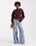 [ASOS DESIGN] ASOS DESIGN cocoon sleeve collarless blazer in plum (part of a set)-Purple 10 Plum