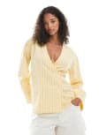 [ASOS DESIGN] ASOS DESIGN cocoon sleeve collarless shirt in stripe-Multi 12 stripe