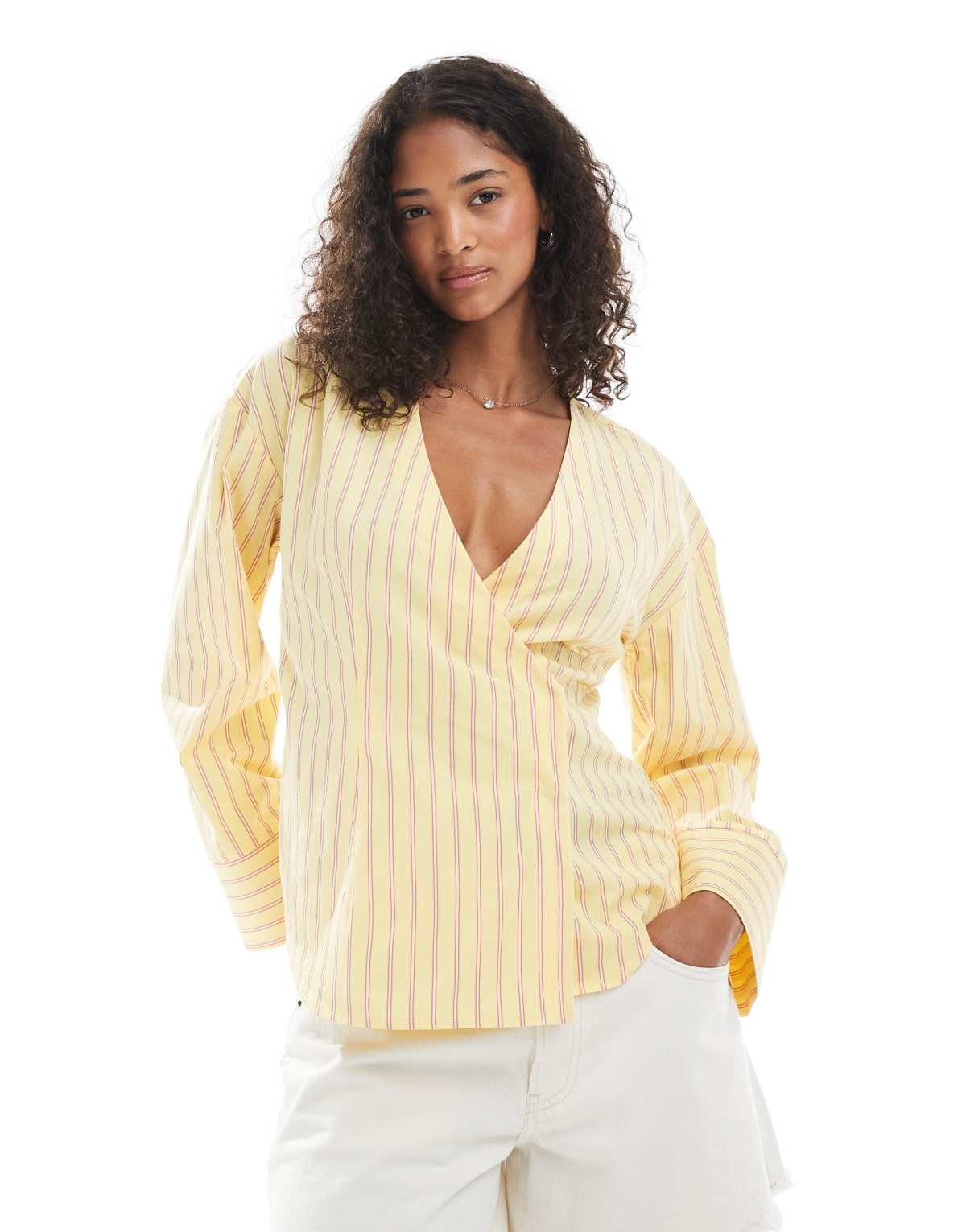 ASOS DESIGN cocoon sleeve collarless shirt in stripe