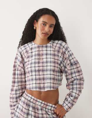 Asos Design Cocoon Sleeve Cropped Shirt Set In Multi