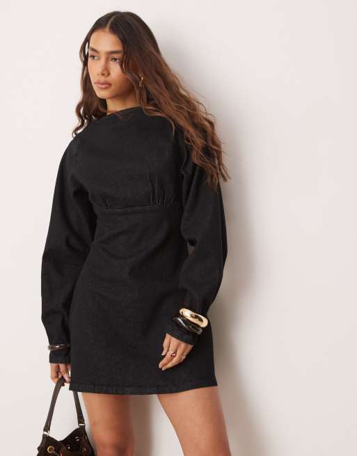 ASOS DESIGN cocoon sleeve denim mini dress in black