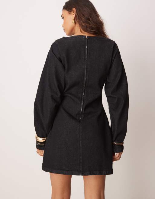 ASOS DESIGN cocoon sleeve denim mini dress in black
