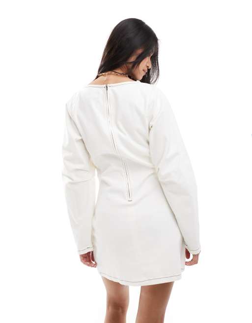 ASOS DESIGN cocoon sleeve denim mini dress in ecru, 4 of 4