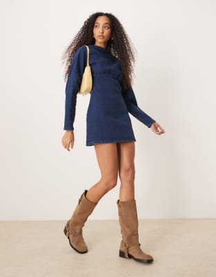 ASOS DESIGN cocoon sleeve denim mini dress in mid blue | ASOS