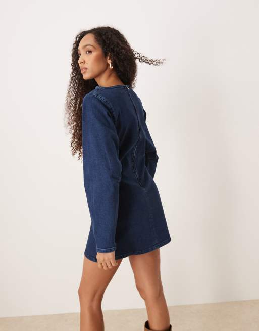 ASOS DESIGN cocoon sleeve denim mini dress in mid blue