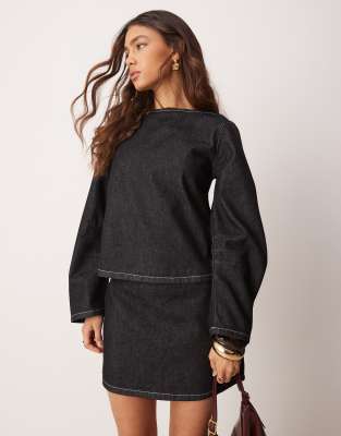 Asos Design Cocoon Sleeve Denim Top In Black