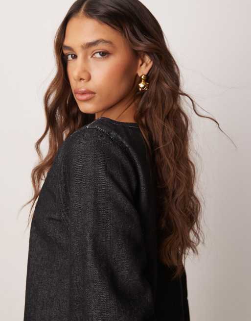 ASOS DESIGN cocoon sleeve denim top in black