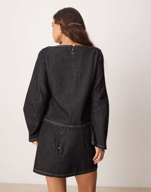 ASOS DESIGN cocoon sleeve denim top in black