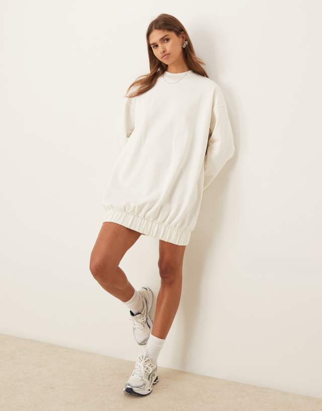 ASOS DESIGN cocoon sleeve mini sweatshirt dress in Ecru