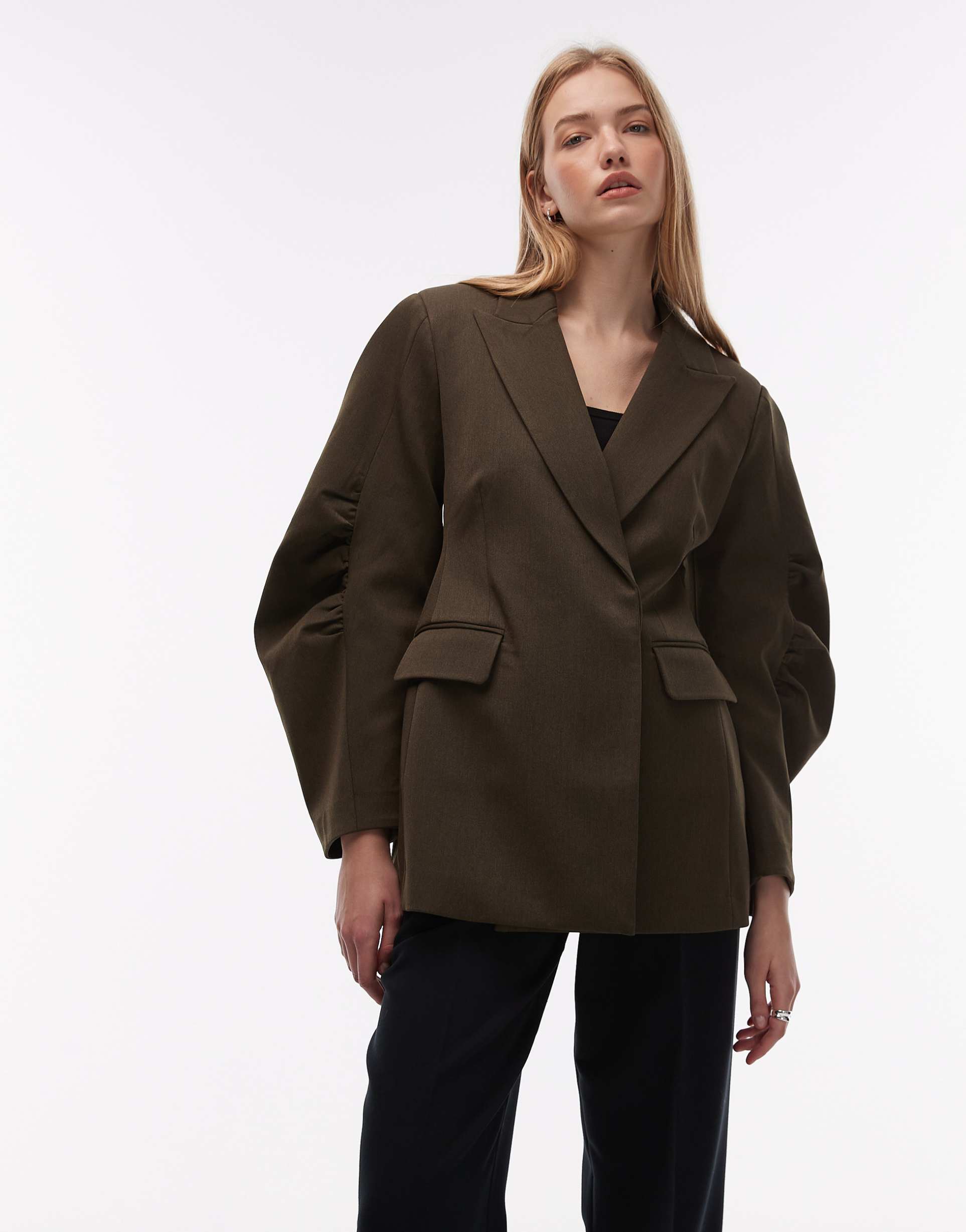 asos design cocoon sleeve sculpted blazer in olive