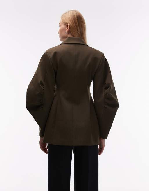 ASOS DESIGN cocoon sleeve sculpted blazer in olive, 2 of 4
