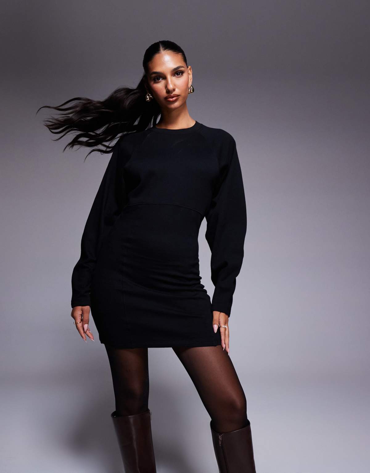 ASOS DESIGN cocoon sleeve seam detail mini sweat dress in black