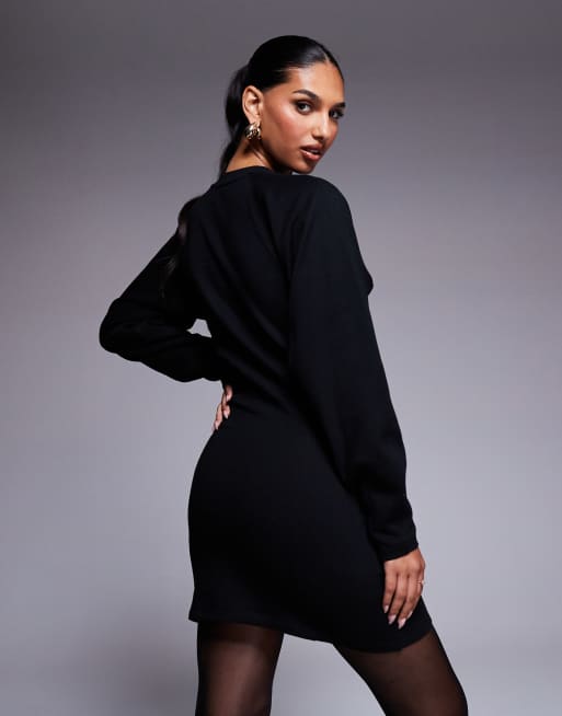 ASOS DESIGN cocoon sleeve seam detail mini sweat dress in black, 3 of 4