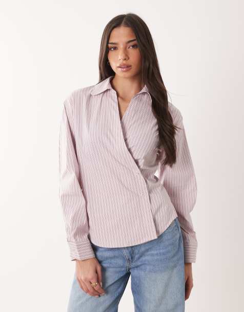 ASOS DESIGN cocoon sleeve shirt in pink pinstripe - view 1