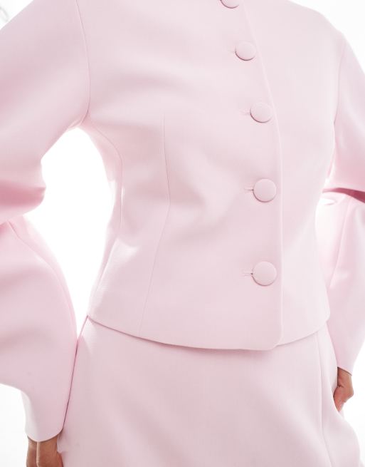 ASOS DESIGN cocoon sleeves collarless blazer in baby pink - part of a set