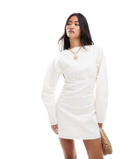 ASOS DESIGN cocoon sleeves denim mini dress in ecru