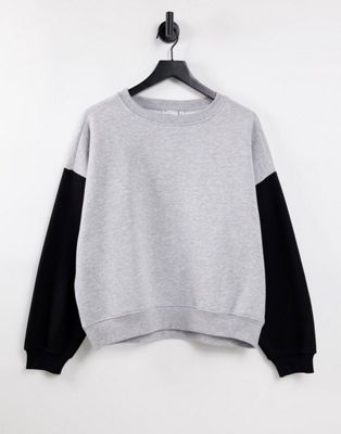 ASOS DESIGN cocoon sweatshirt with contrast sleeve in grey marl | ASOS