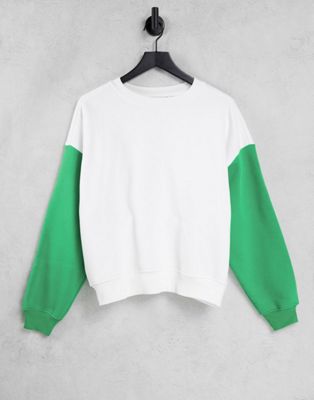 ASOS DESIGN cocoon sweatshirt with contrast sleeve in white - ASOS Price Checker