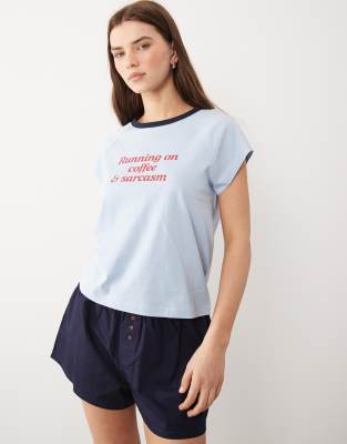 Asos Design Coffee And Sarcasm Graphic Tee And Woven Shorts Pajama Set In Multi