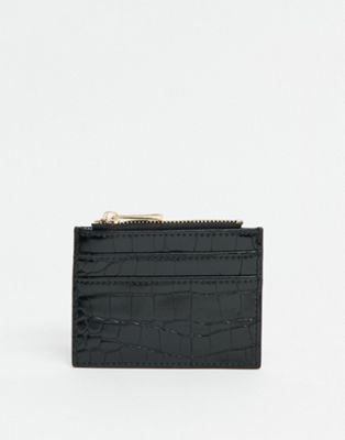 ASOS DESIGN coin purse and cardholder in black croc