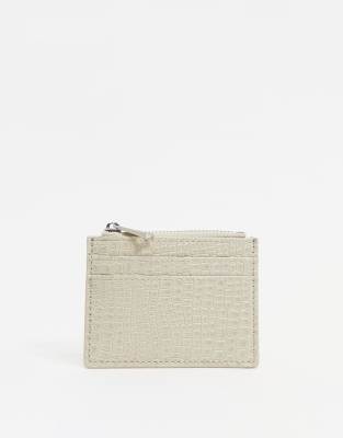 ASOS DESIGN coin purse and cardholder in stone croc-Neutral