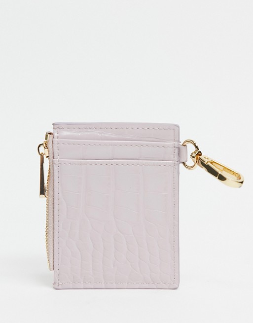 ASOS DESIGN coin purse and cardholder with dogclip in lilac croc