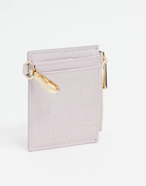 ASOS DESIGN coin purse and cardholder with dogclip in lilac croc