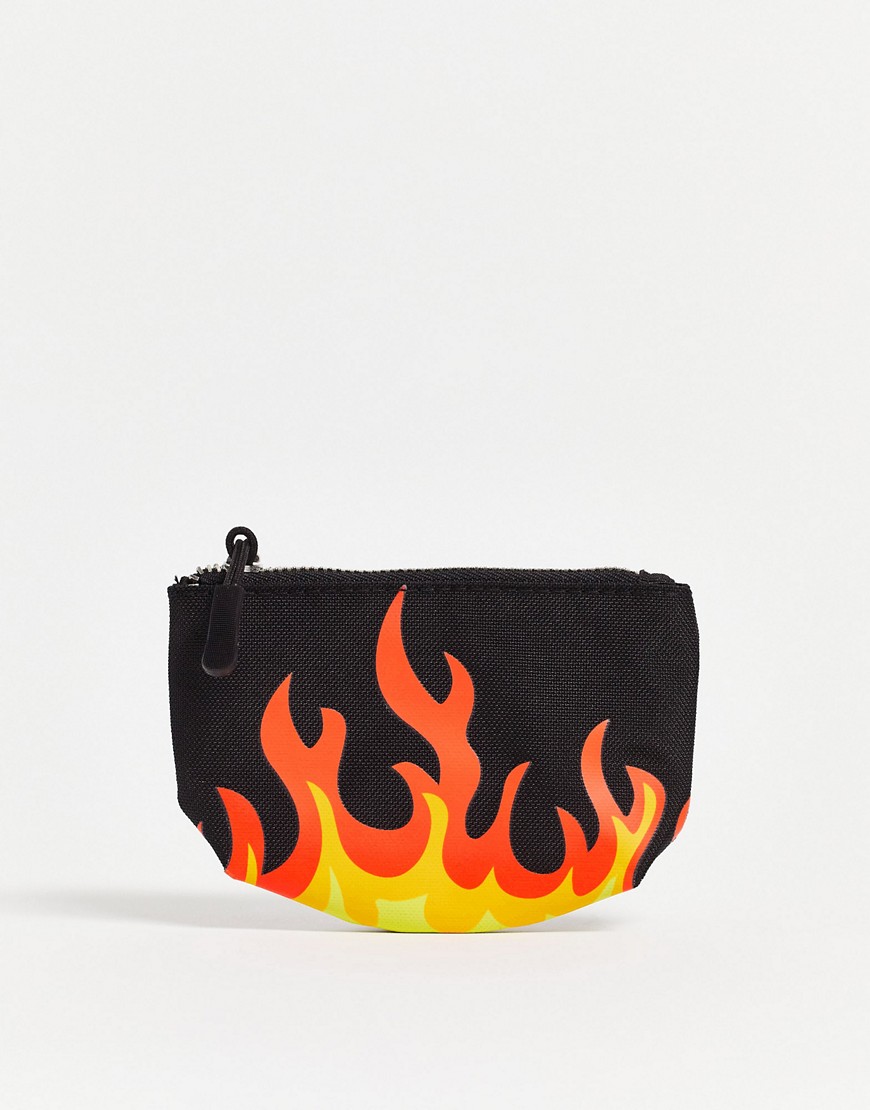 Asos Design Coin Purse With Flame Print In Black