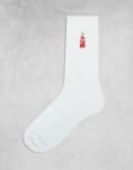 [ASOS DESIGN] ASOS DESIGN Coke bottle embroidery socks in white 43-48 WHITE