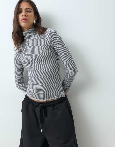 ASOS DESIGN col roulé doux à manches longues à rayures grises - view 1