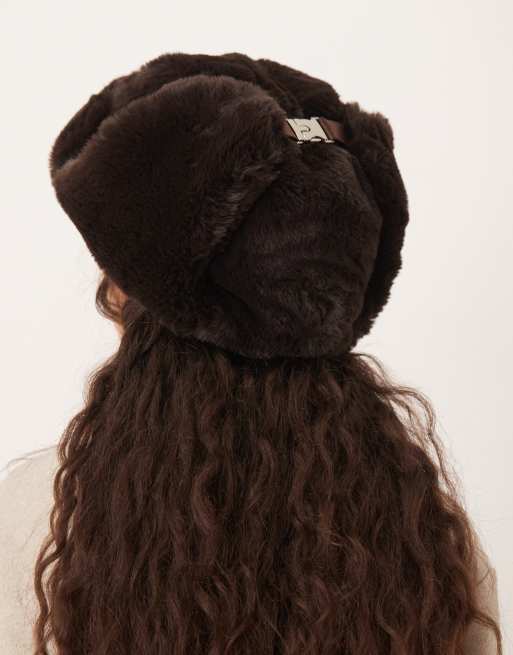 ASOS DESIGN - Colbacco in pelliccia sintetica color cioccolato, 3 di 3