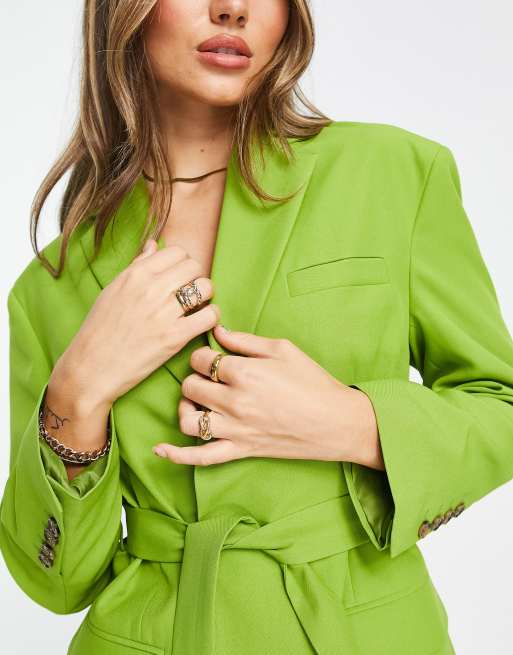 ASOS DESIGN - Colbert met ceintuur in olijfgroen, 3 van 4