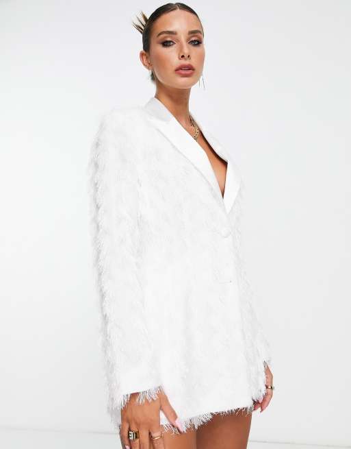 ASOS DESIGN - Colbert met franjes in wit