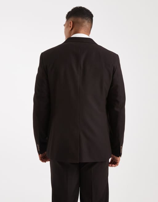 ASOS DESIGN - Colbert met normale pasvorm en krijtstreep in donkerbruin, 3 van 5