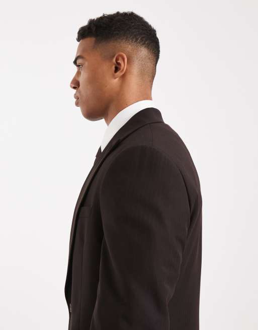 ASOS DESIGN - Colbert met normale pasvorm en krijtstreep in donkerbruin, 4 van 5