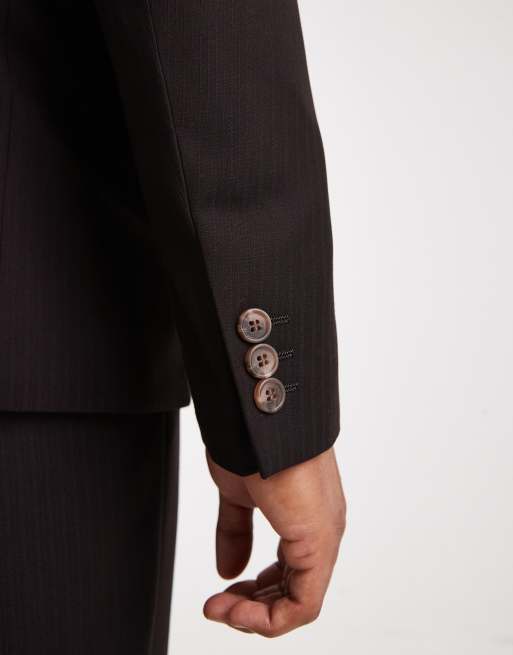 ASOS DESIGN - Colbert met normale pasvorm en krijtstreep in donkerbruin, 5 van 5