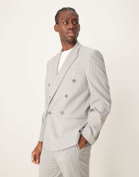 ASOS DESIGN - Colbert met normale pasvorm in grijs met krijtstreep - view 1