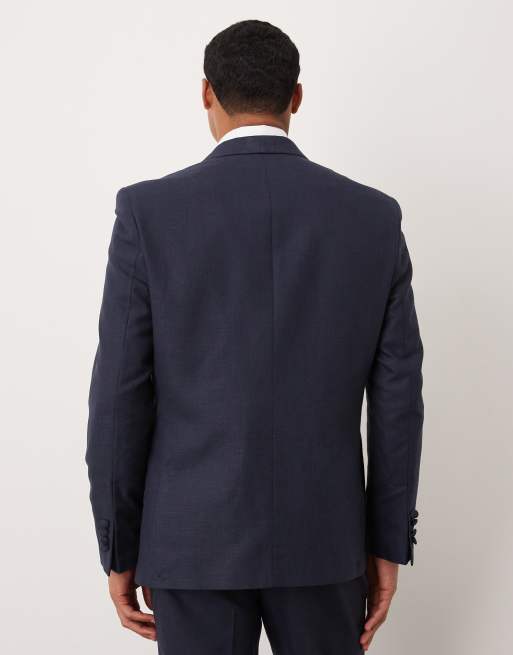 ASOS DESIGN - Colbert met normale pasvorm van katoen-linnenmix in marineblauw, 3 van 5