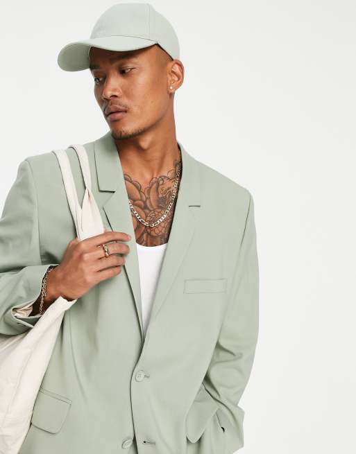 ASOS DESIGN - Colbert met power-schouders in saliegroen